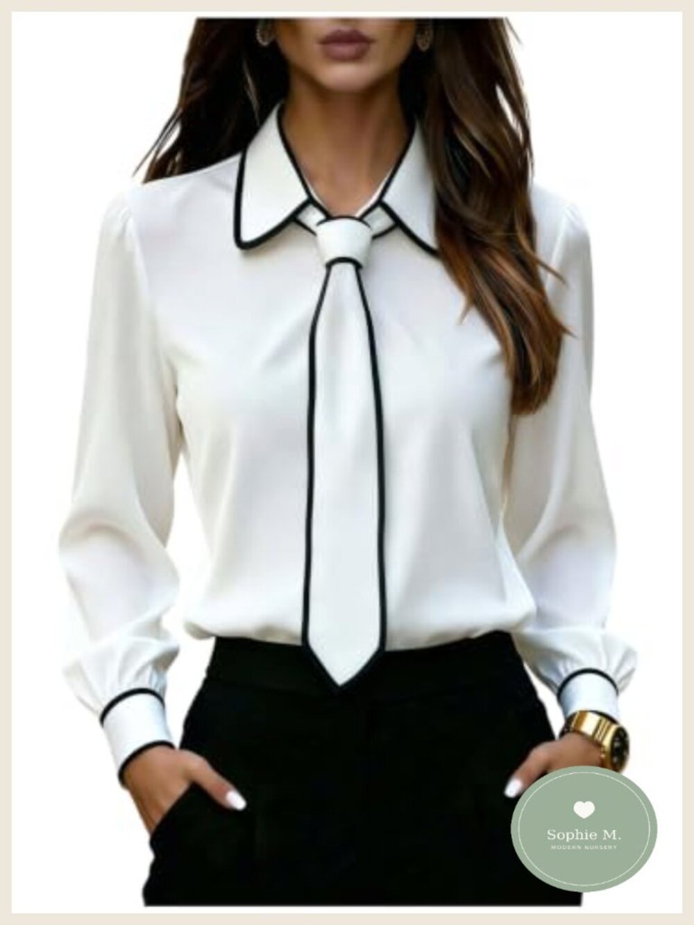 Women's Long Sleeve Button Up Bow Blouse Dressy Business Casual Shirt 100%